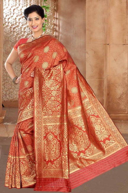 Modish Red Silk saree