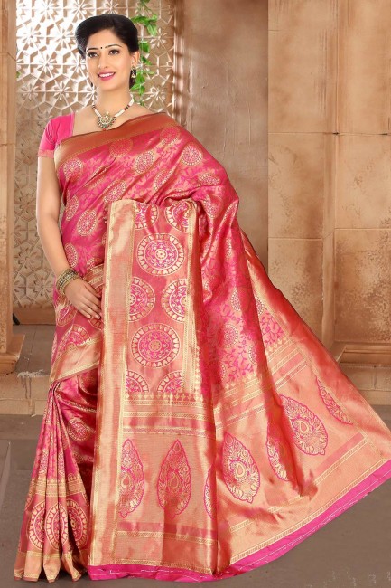 Designer Pink Silk saree