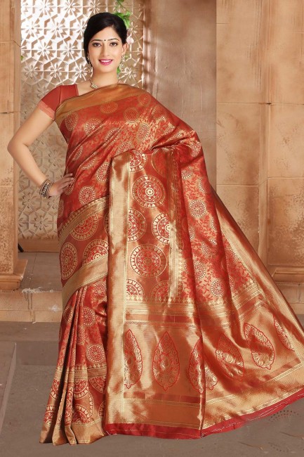 Designer Red Silk saree