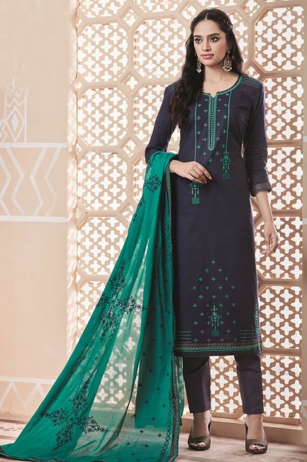 Navy blue Cotton palazzo Suits