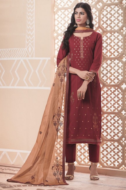 Maroon Cotton palazzo Suits