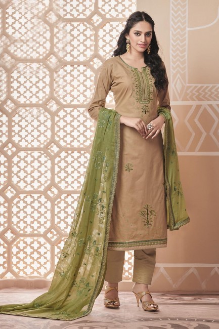 Charming Beige Cotton Palazzo Suits