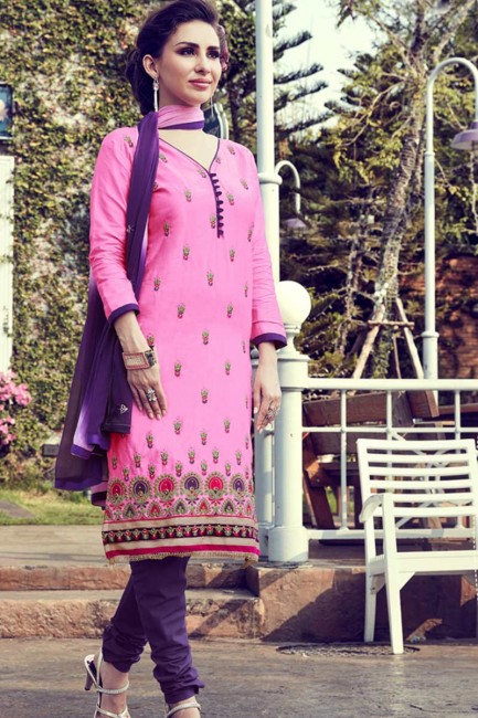 Classy Pink color Cotton Satin Churidar Suit