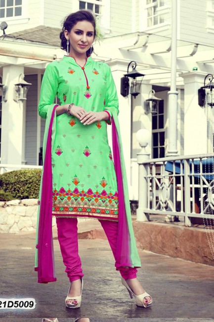 Lovely Green color Cotton Satin Churidar Suit