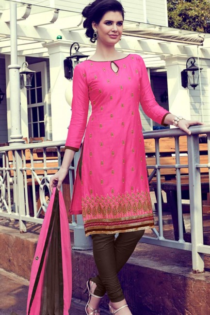 Admirable Pink color Cotton Satin Churidar Suit