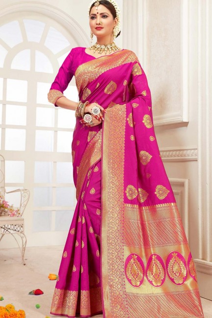 Contemporary Pink Cotton and silk saree