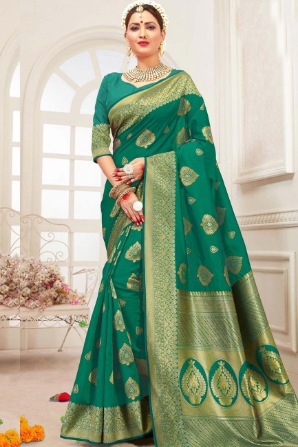 Ravishing Green Cotton and silk saree