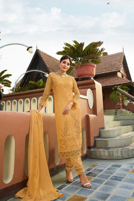 Yellow Satin georgette Palazzo Suits