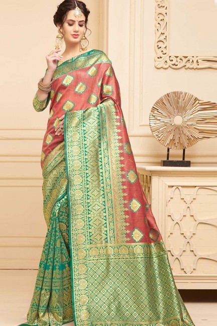 Green,maroon Art silk saree