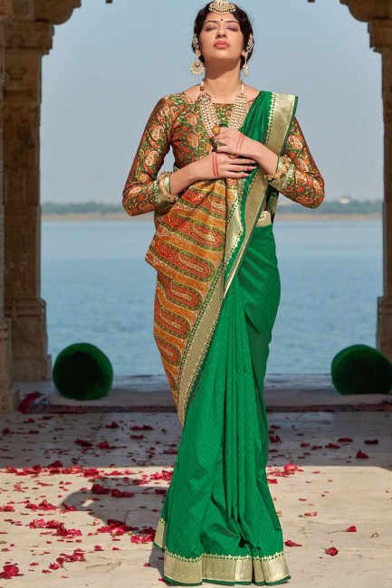 Green Banarasi Saree in Banarasi silk with Weaving