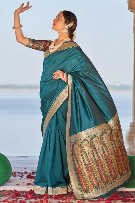 Banarasi silk Banarasi Saree in Teal blue with Weaving