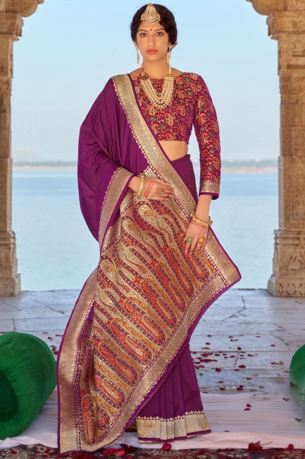 Banarasi silk Banarasi Saree in Purple with Weaving