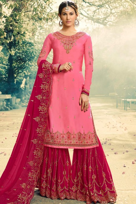 Pink Satin georgette Sharara Suits