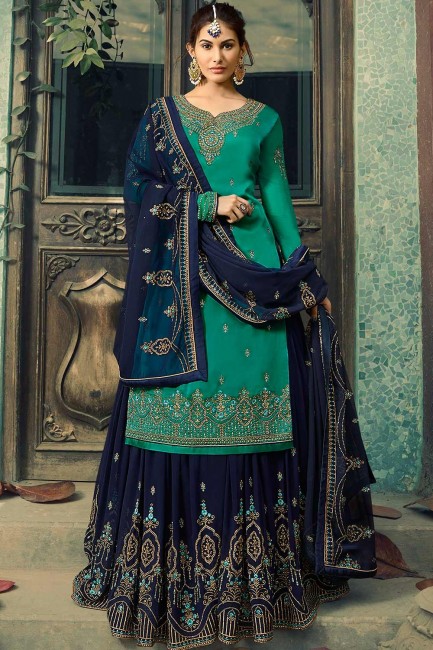 Green Satin georgette Sharara Suits