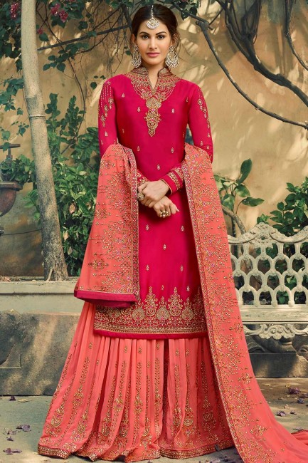Rose pink Satin georgette Sharara Suits