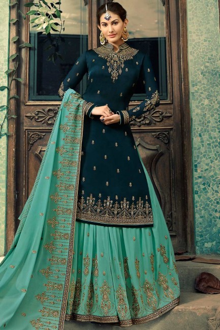 Navy blue Satin georgette Sharara Suits