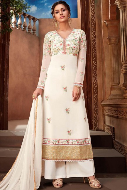 White Georgette and viscose Palazzo Suits