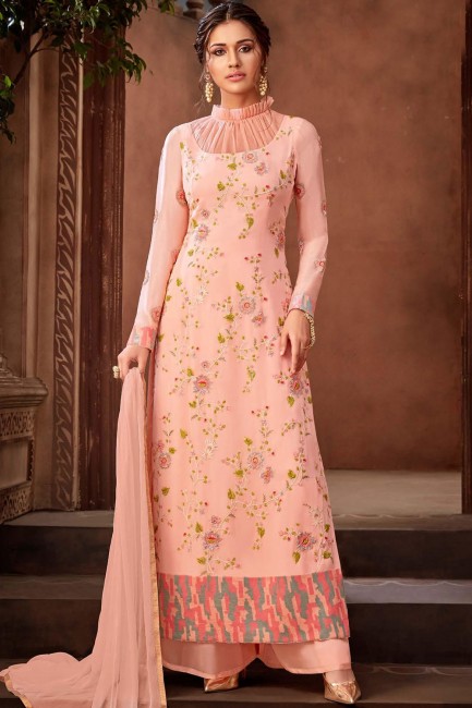 Baby pink Georgette and viscose Palazzo Suits