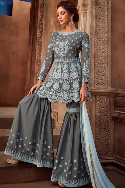 Grey Georgette and viscose Sharara Suits