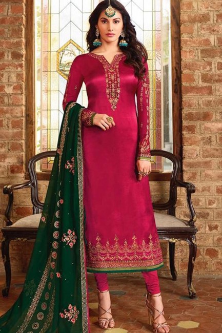 Rani pink Satin georgette Churidar Suits