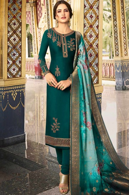 Adorable Green Satin georgette Churidar Suits