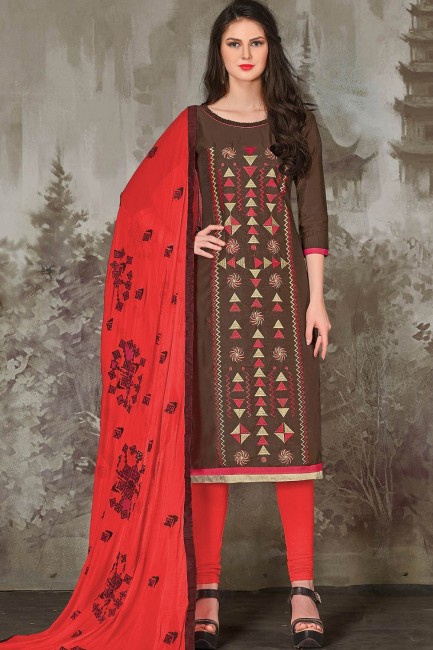 Brown Chanderi and cotton Churidar Suits
