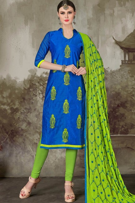 Blue Chanderi and cotton Churidar Suits
