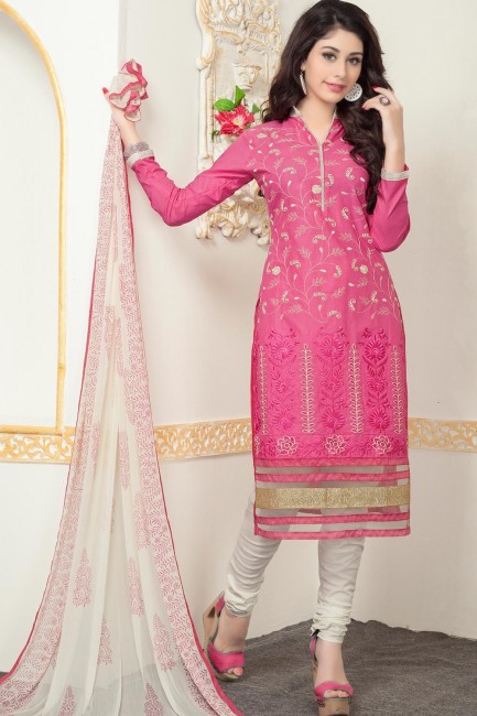 Pink Chanderi and cotton Churidar Suits