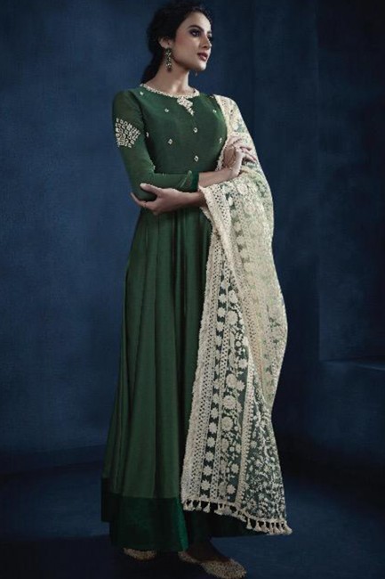 Green Georgette and silk Anarkali Suits