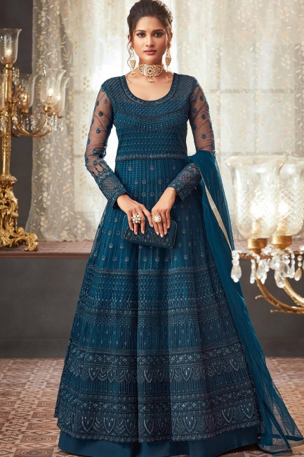 Steel blue Net Anarkali Suits