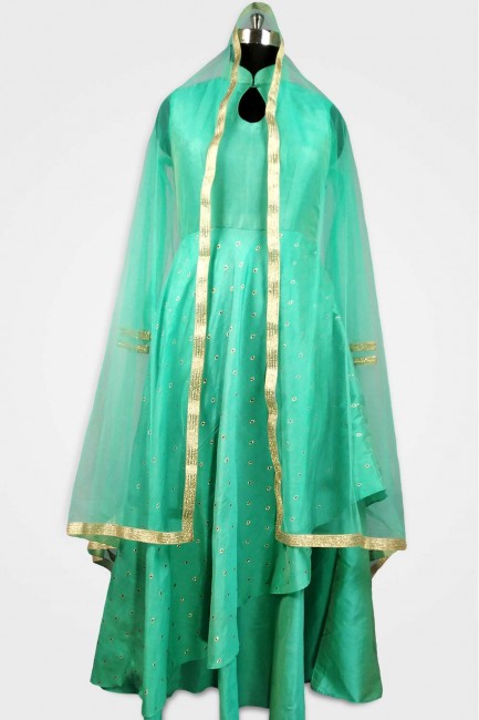 Sea green Silk Anarkali Suit