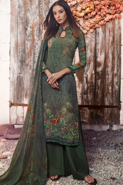 Green Crepe Palazzo Suits