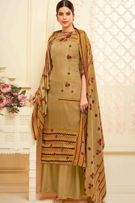 Beige Jacquard and pure pashmina Palazzo Suits