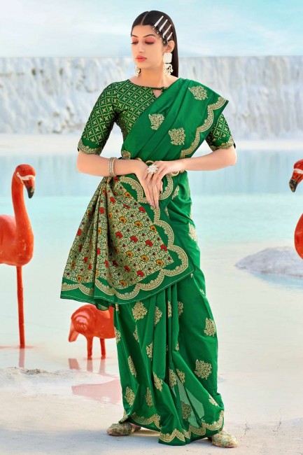 Weaving Banarasi silk Banarasi Saree in Green with Blouse