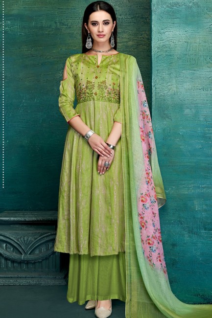 Indian Ethnic Green Satin Palazzo Suits