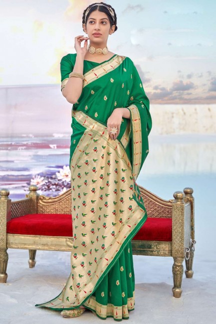 Banarasi Saree with Weaving Banarasi silk in Green