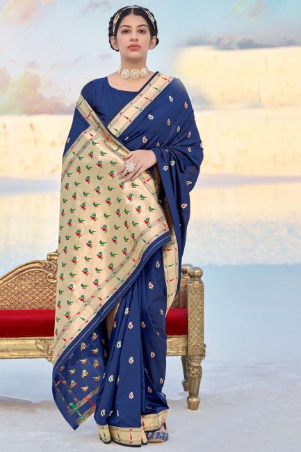Weaving Banarasi silk Banarasi Saree in Navy blue