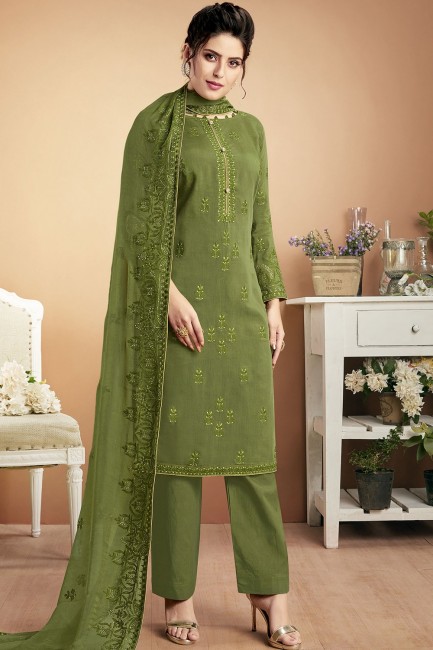 Mehendi green Cotton Palazzo Suits