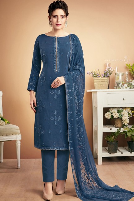 Teal blue Cotton Palazzo Suits