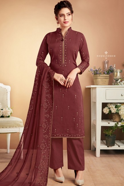 Maroon Cotton Palazzo Suits