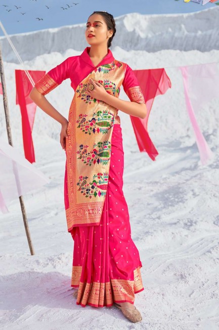 Pink Banarasi Saree in  Banarasi silk with Weaving