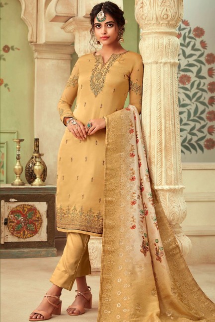 Gold Georgette and satin Straight Pant Suit