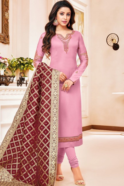 Light pink Cotton and silk Churidar Suits