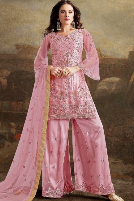 Light pink Net Palazzo Suits