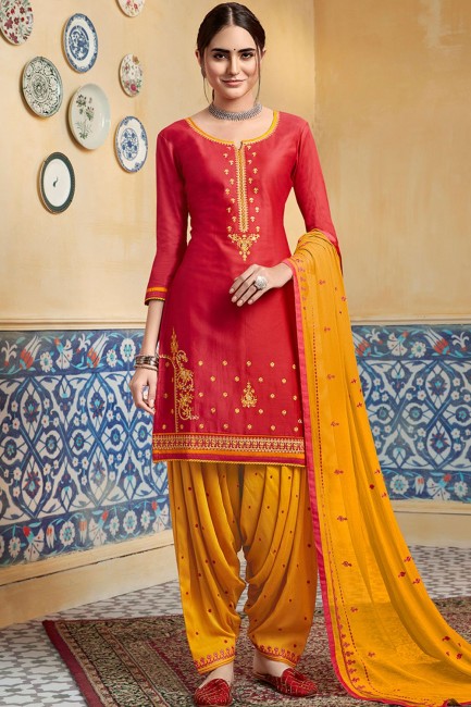 Red Satin Patiala Suits