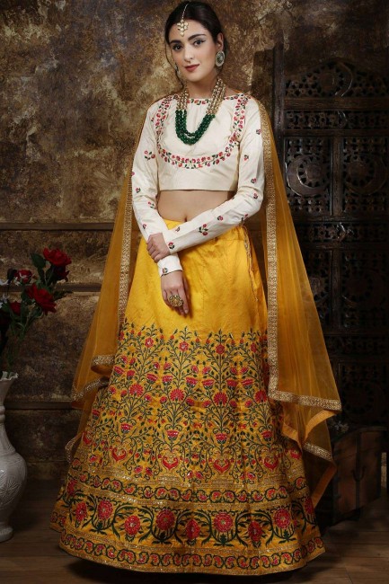 Trendy Yellow Silk Lehenga Choli