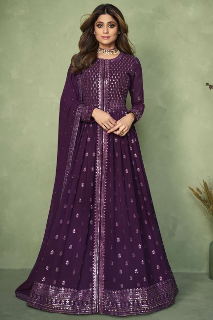 Anarkali Suit in Purple Georgette with Embroidered