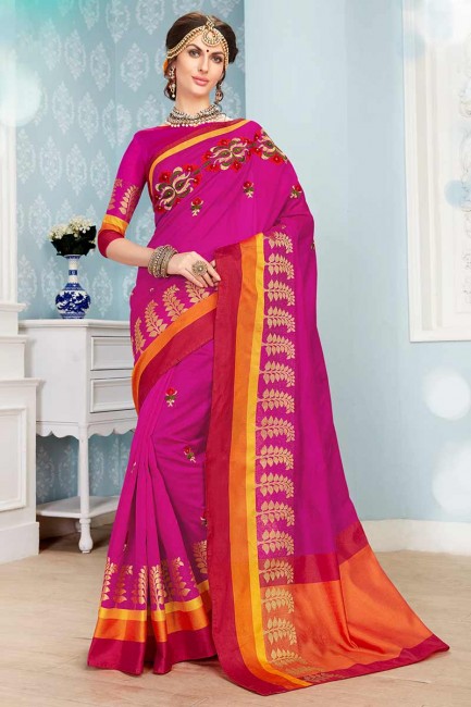 Rani Pink color Cotton Art Silk saree