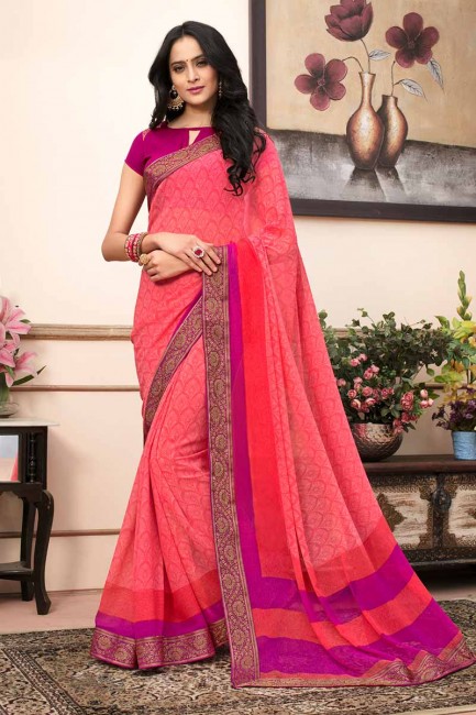 Lovely Pink color Georgette saree