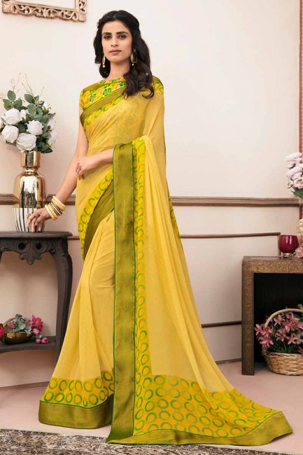 Dashing Yellow color Georgette saree